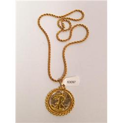 Hand Painted Silver Half Dollar with Chain & Bezel