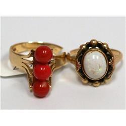 14K & 10K Gold Rings W/Australian Opal & Red Coral