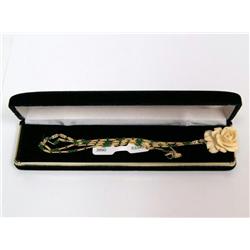 1920's Ivory & Jade Necklace Rose Ivory Pendant