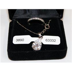 Sterling & CZ Necklace W/Tear Drop & Eternity Band