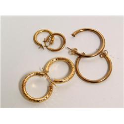3 Pair 14K & 10K Gold Hoop Earrings