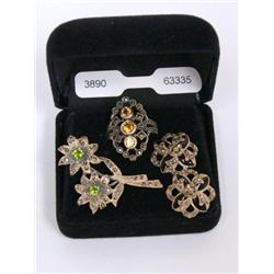 Ring W/Citrine, Brooch W/Peridot, Onyx Earrings