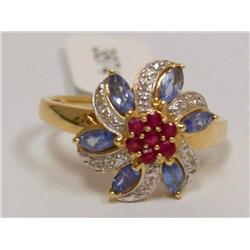AAA Tanzanite, Burmese Ruby & Diamonds Ladies Ring