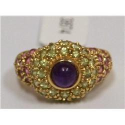 AAA Amethyst, Peridot & Pink Sapphires Ladies Ring