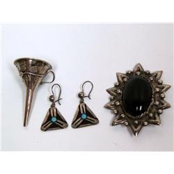 Sterling Silver Perfume Funnel, Brooch, Earrings