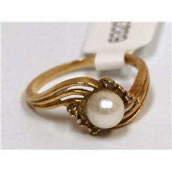 6.00mm Pearl & Diamonds Swirl Ladies Ring