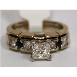 2.00Ctw Diamonds Princess Cut & Sapphire Ladies Ri