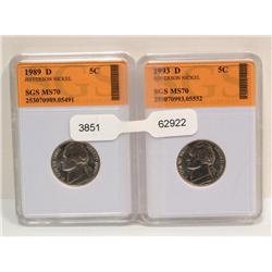 1989-D & 1993-D MS70 Nickels