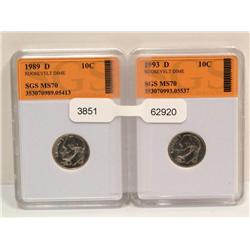 1989-D & 1993-D MS70 Roosevelt Dimes