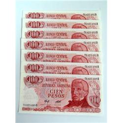 Argentina Bank Notes 100 Pesos In Sequence Uncirc