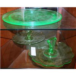 Green Vaseline Glass Serving Trays