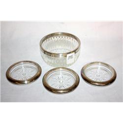 Cut Glass and Sterling Bowl and Coasters (4 pieces
