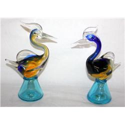 2 Art Glass Bird Figurines