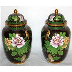 Set of Cloisonne Asian Urns 9" Tall