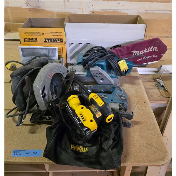 4 Pc - Makita belt sander, DeWalt palm sander (New), Craftsman skill saw, Makita router