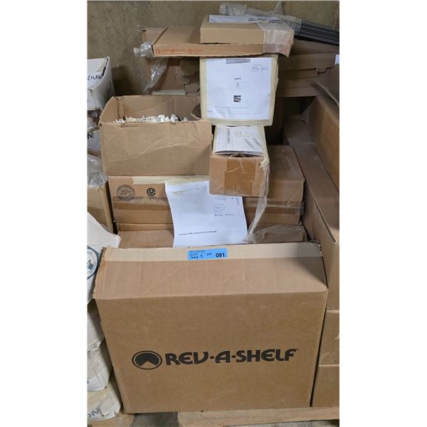 Group - Assorted Rev-A-Shelf products, Accuride =drawer slides, shelf clips, Blum hardware, etc.