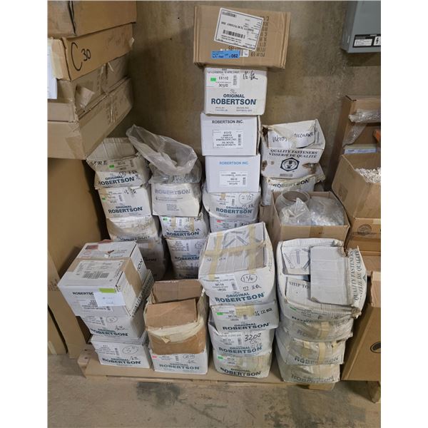 Pallet - Robertson screws ( Various Sizes - Approx. 31 Boxes), shelf clips, etc. - Approx. Retail Va