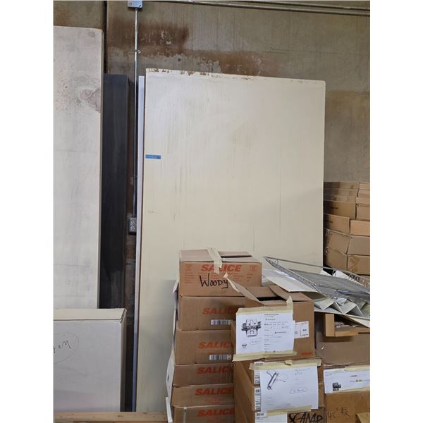 Group - Assorted 4x8 Plywood Sheets (Walnut / Mahogony / Cherry) & White Melamine sheets w/ off-cuts