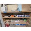 Image 3 : Rack & Contents - Includes wood filler, spray gun regulators, rags, finished moldings, solid wood mo