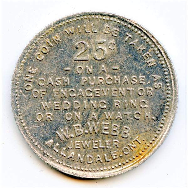 Canada Allandale Simcoe Co. Ontario W.B. Webb Merchant Token 12-A-A
