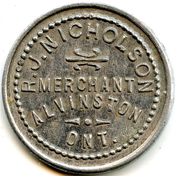 Canada Alvinston Lambton Co. Ontario R.J. Nicholson Merchant Token