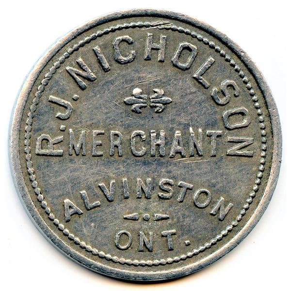 Canada Alvinston Lambton Co. Ontario R.J. Nicholson Merchant Token 24-F-A
