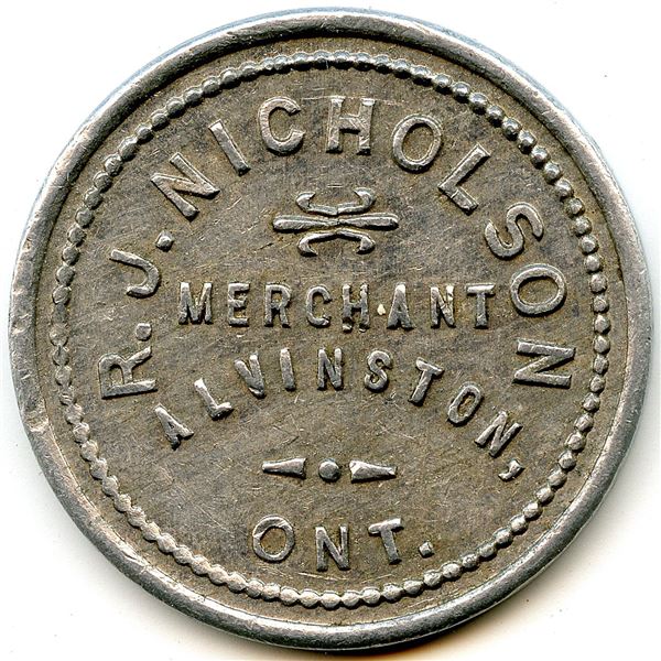 Canada Alvinston Lambton Co. Ontario R.J. Nicholson Merchant Token 24-F-C