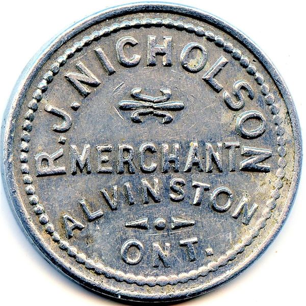 Canada Alvinston Lambton Co. Ontario R.J. Nicholson Merchant Token 24-F-D