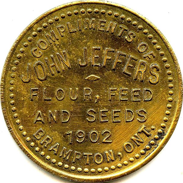 Canada Brampton Peel Co. Ontario. John Jeffers Advertising Token McColl 669