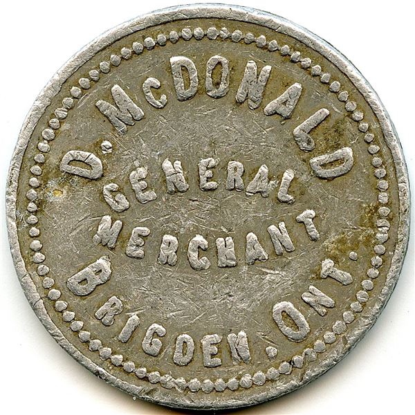 Canada Brigden Lambton Co. Ontario. D. McDonald. Merchant Token 128-B-D