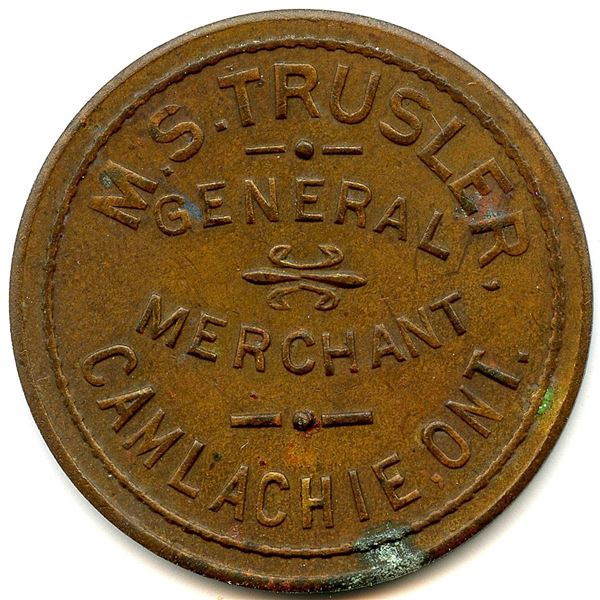 Canada Camlachie Lambton Co. Ontario. M.S. Trusler. Merchant Token 172-B-D