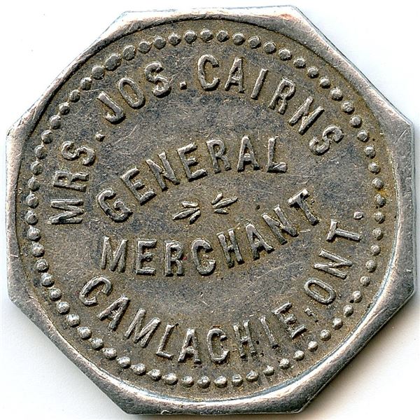 Canada Camlachie Lambton Co. Ontario. Mrs Jos. Cairns. Merchant Token 172-C-E