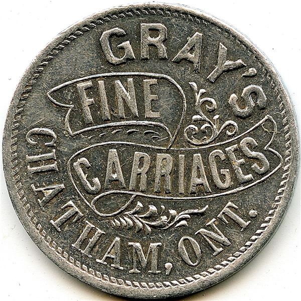 Canada Chatham Kent Co. Ontario. Gray's Fine Carriages. Advertising Token McColl 764