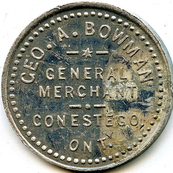 Canada Conestogo Waterloo Co. Ontario. Geo. A. Bowman. Merchant Token 244-A-C