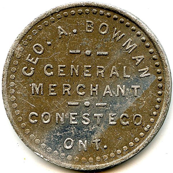 Canada Conestogo Waterloo Co. Ontario. Geo. A. Bowman. Merchant Token 244-A-E