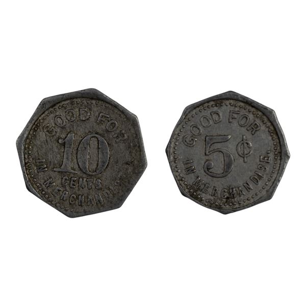 Canada Crediton Ontario 5 & 10 Cents Faist Bros General Merchant Tokens (2 Pieces)
