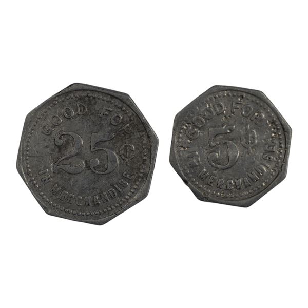 Canada Dashwood Ontario 5 & 25 Cent Tieman & Edighoffer Merchant Token (2 Pieces)
