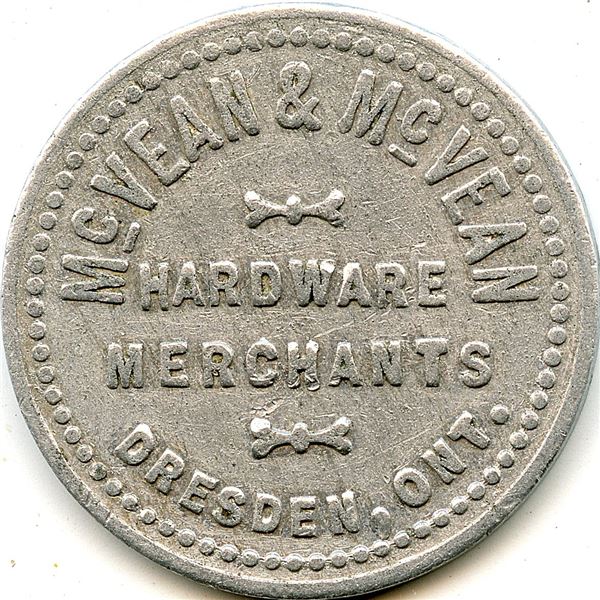 Canada Dresden Kent Co. Ontario. McVean & McVean Advertising Token McColl 540