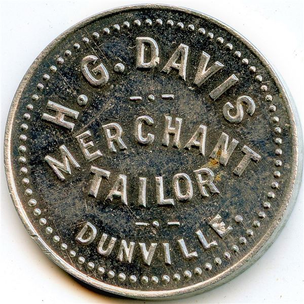 Canada Dunnville Haldimand Co. Ontario. H.G. Davis. Merchant Token 308-D-F