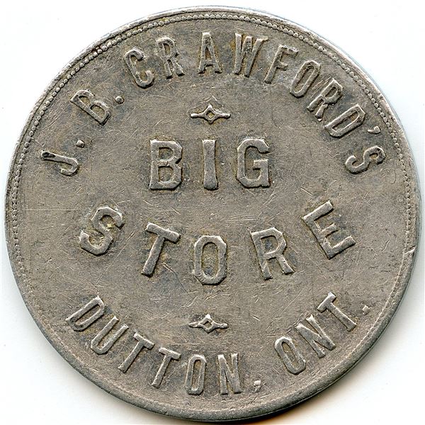 Canada Dutton Elgin Co. Ontario. J.B. Crawford. Merchant Token 312-D-A