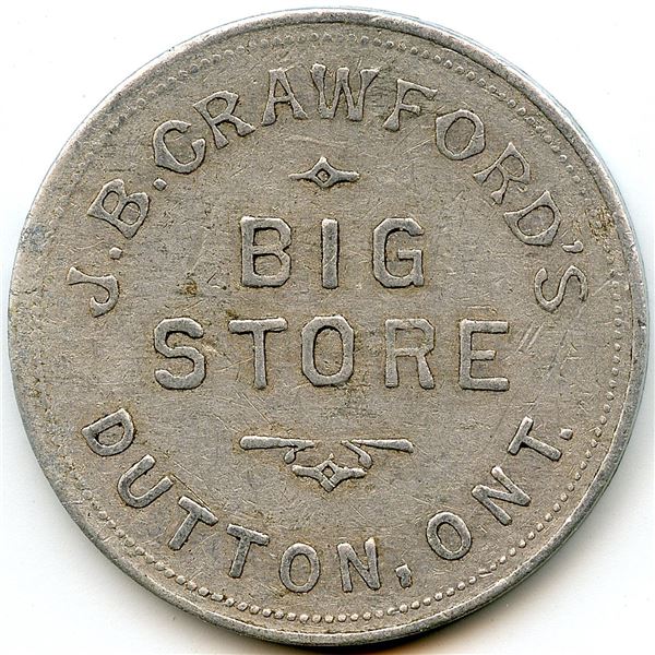 Canada Dutton Elgin Co. Ontario. J.B. Crawford. Merchant Token 312-D-C