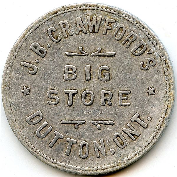Canada Dutton Elgin Co. Ontario. J.B. Crawford. Merchant Token 312-D-D