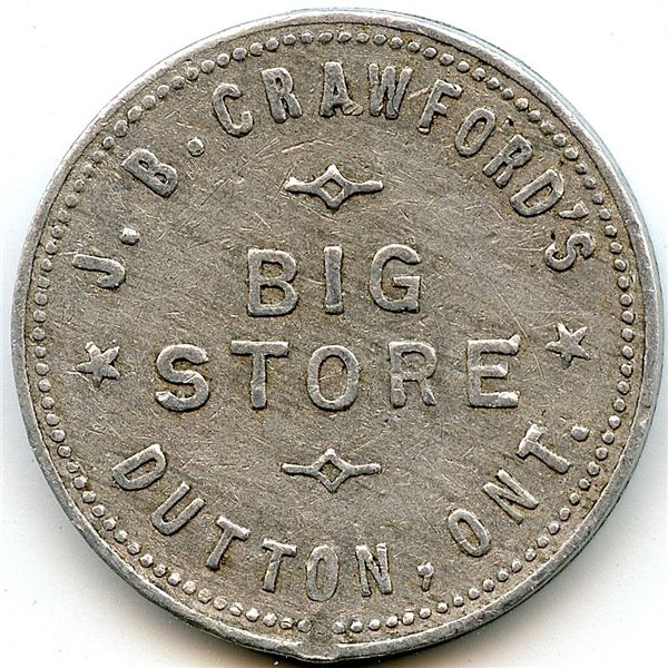 Canada Dutton Elgin Co. Ontario. J.B. Crawford. Merchant Token 312-D-E