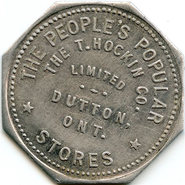 Canada Dutton Elgin Co. Ontario. T. Hockin Co. Merchant Token 312-C-A