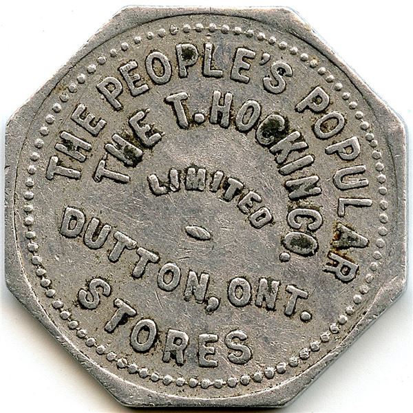 Canada Dutton Elgin Co. Ontario. T. Hockin Co. Merchant Token 312-C-D