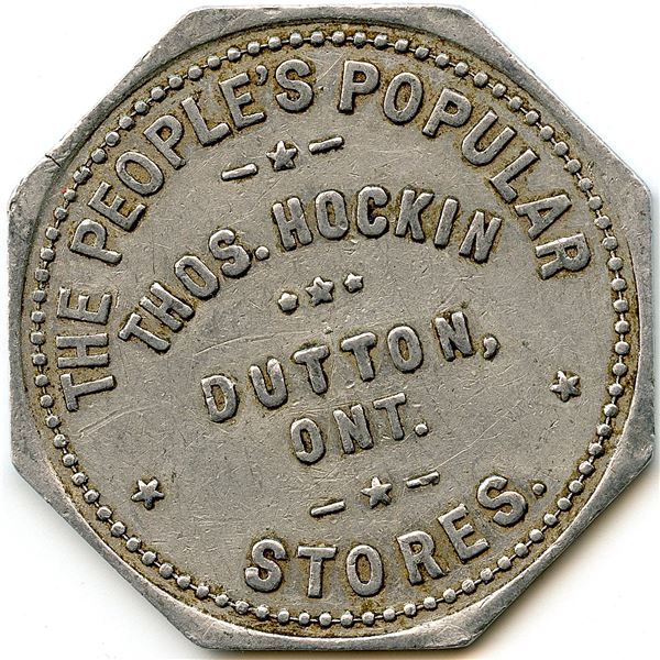 Canada Dutton Elgin Co. Ontario. Thos. Hockin. Merchant Token 312-E-A