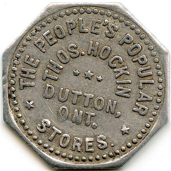 Canada Dutton Elgin Co. Ontario. Thos. Hockin. Merchant Token 312-E-B