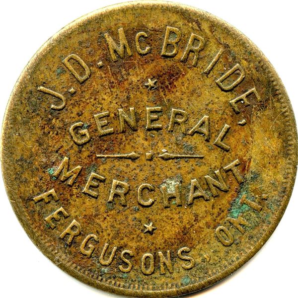 Canada Fergusons Middlesex Co. Ontario. J.D. McBride. Merchant Token 358-A-B
