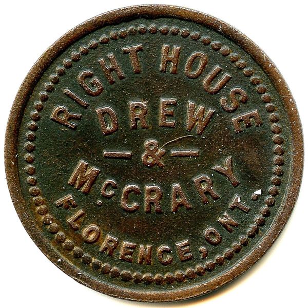 Canada Florence Lambton Co. Ontario Drew & McCrary. Merchant Token 376-C-D