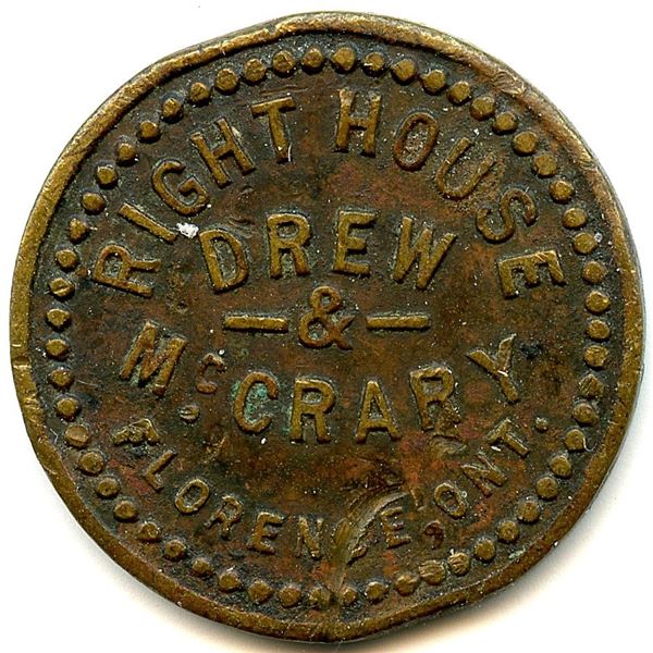 Canada Florence Lambton Co. Ontario Drew & McCrary. Merchant Token 376-C-F